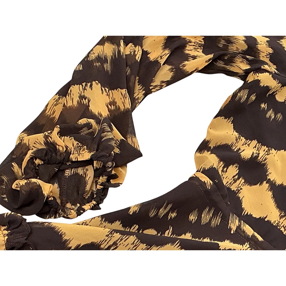 Buddy Love Grace Mini Dress Mustard Brown Tiger Print Ruffle Long Sleeve Medium - Picture 13 of 15